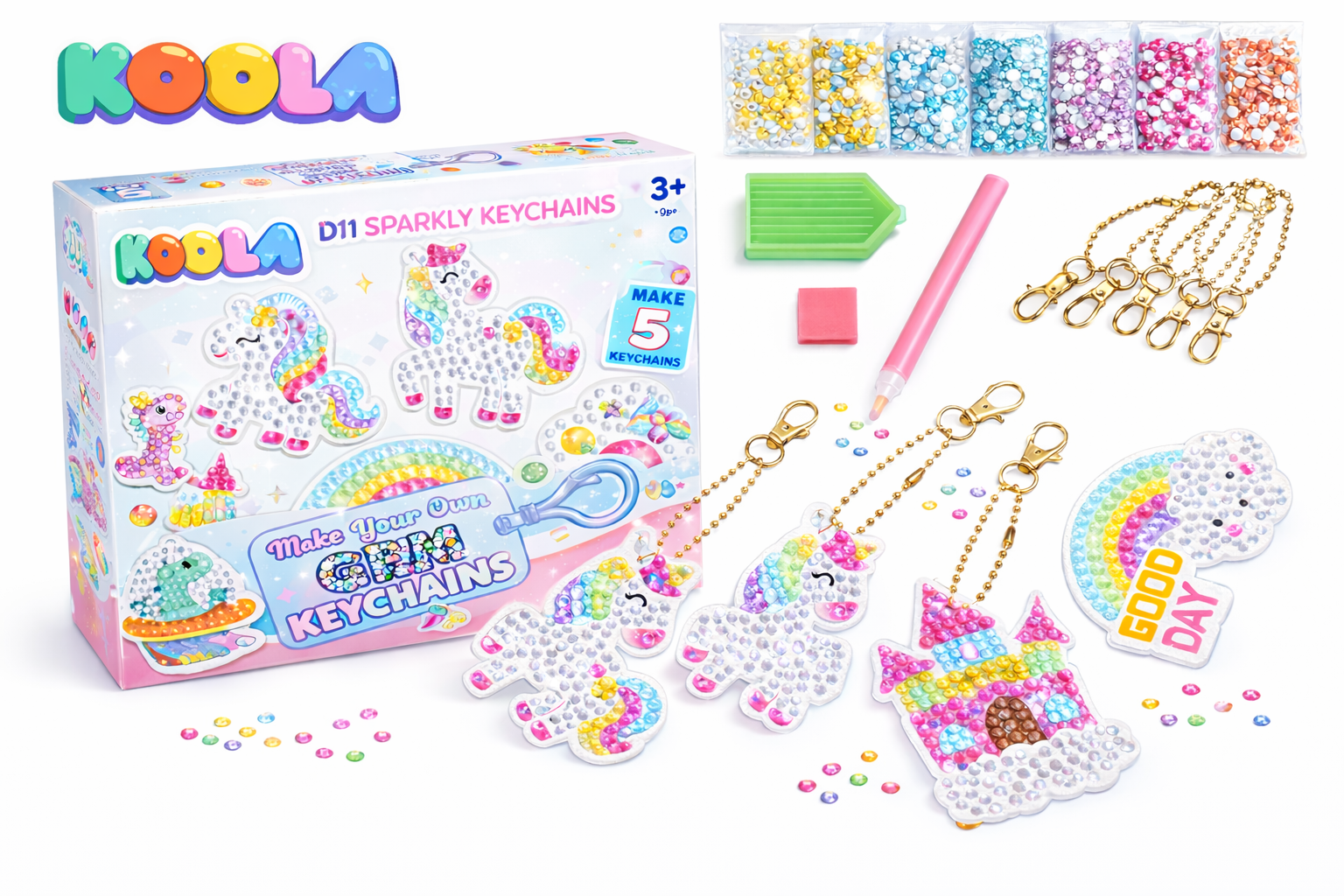 5 PCS DIY Arts Crafts Diamond Painting Kit for Kids | Gem Art Keychains