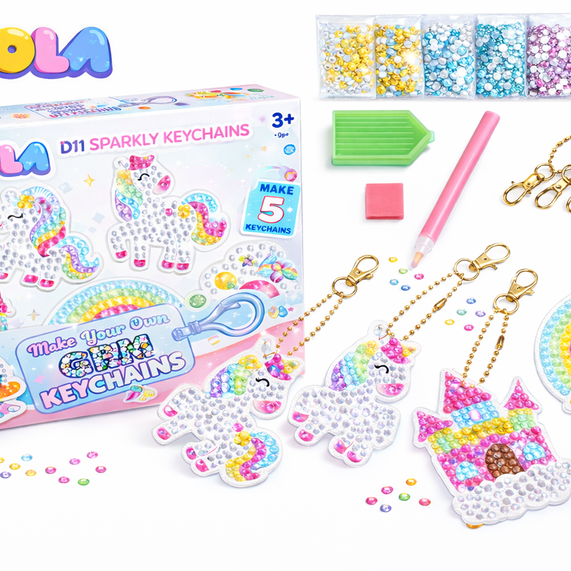 5 PCS DIY Arts Crafts Diamond Painting Kit for Kids | Gem Art Keychains