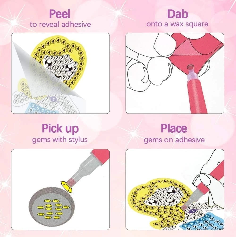 5 PCS DIY Arts Crafts Diamond Painting Kit for Kids | Gem Art Keychains