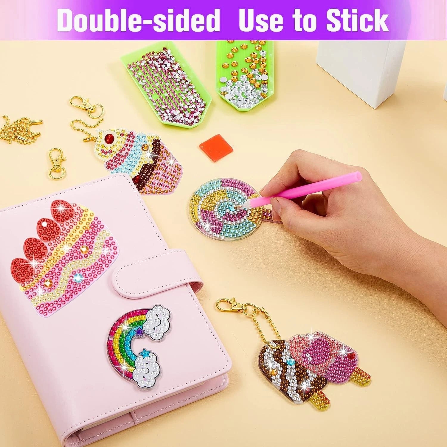 5 PCS DIY Arts Crafts Diamond Painting Kit for Kids | Gem Art Keychains
