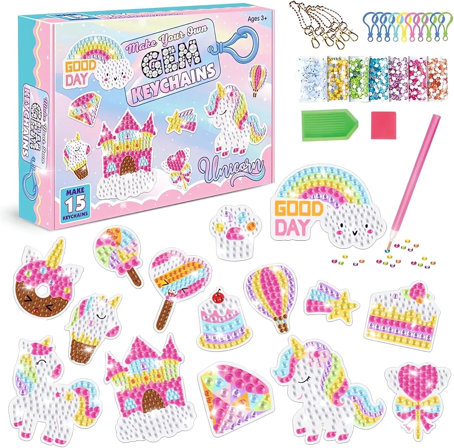 15pcs Diamond Art Painting Keychains | 5D Diamond Gem Kits